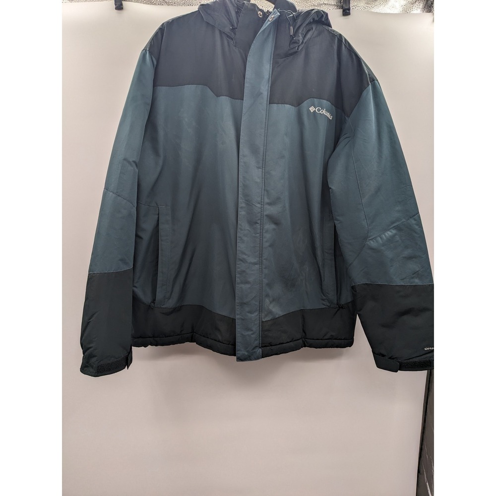 Columbia Mens XL Blue Black Colorblock Hooded Winter Jacket Ripstop Omni-Shield